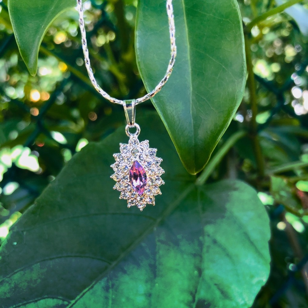 SILVER LUXURY PURPLE STONE NECKLACE